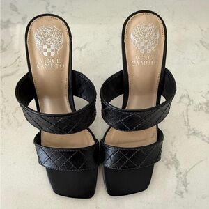 NEW VINCE CAMUTO BLACK LEATHER CHERZEL SANDALS/HEELS